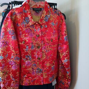 Japanese Flower Blossom Red Satin Jacket